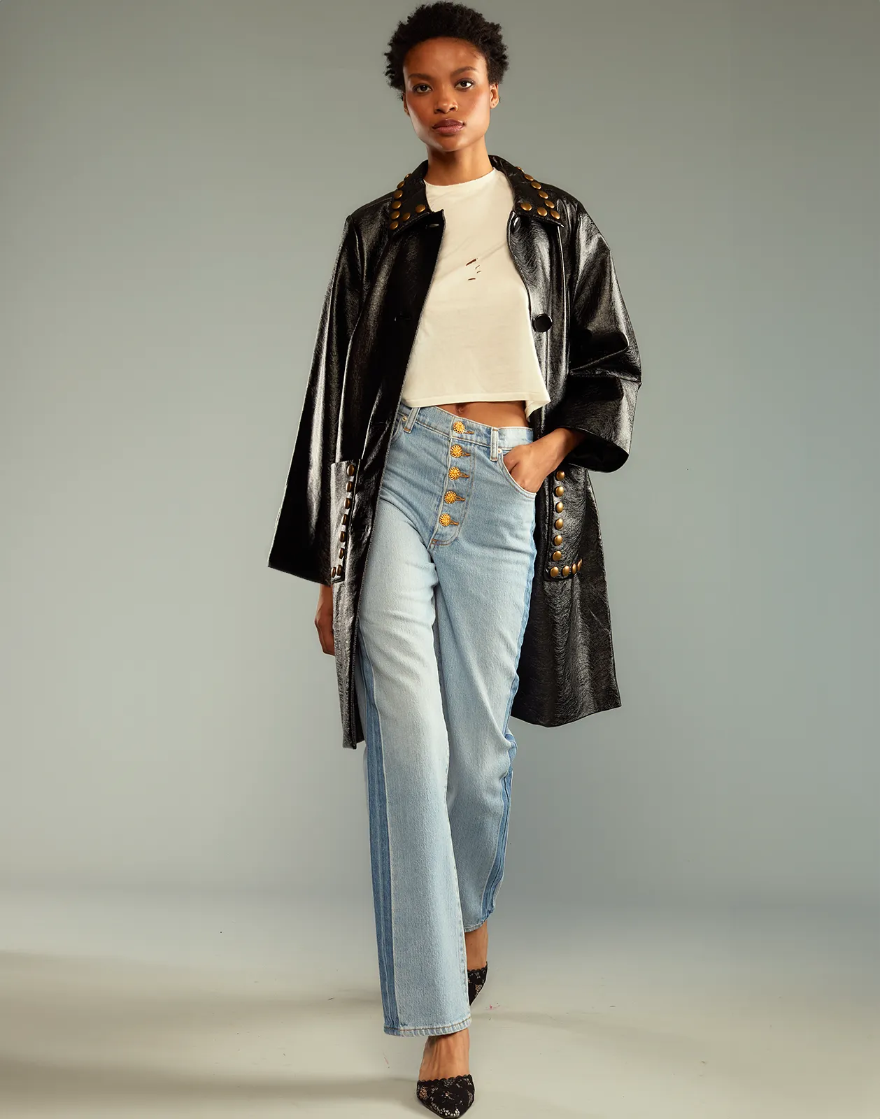 Studded Vegan Leather Coat