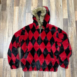 Supreme Diamond Faux Fur Jacket Red