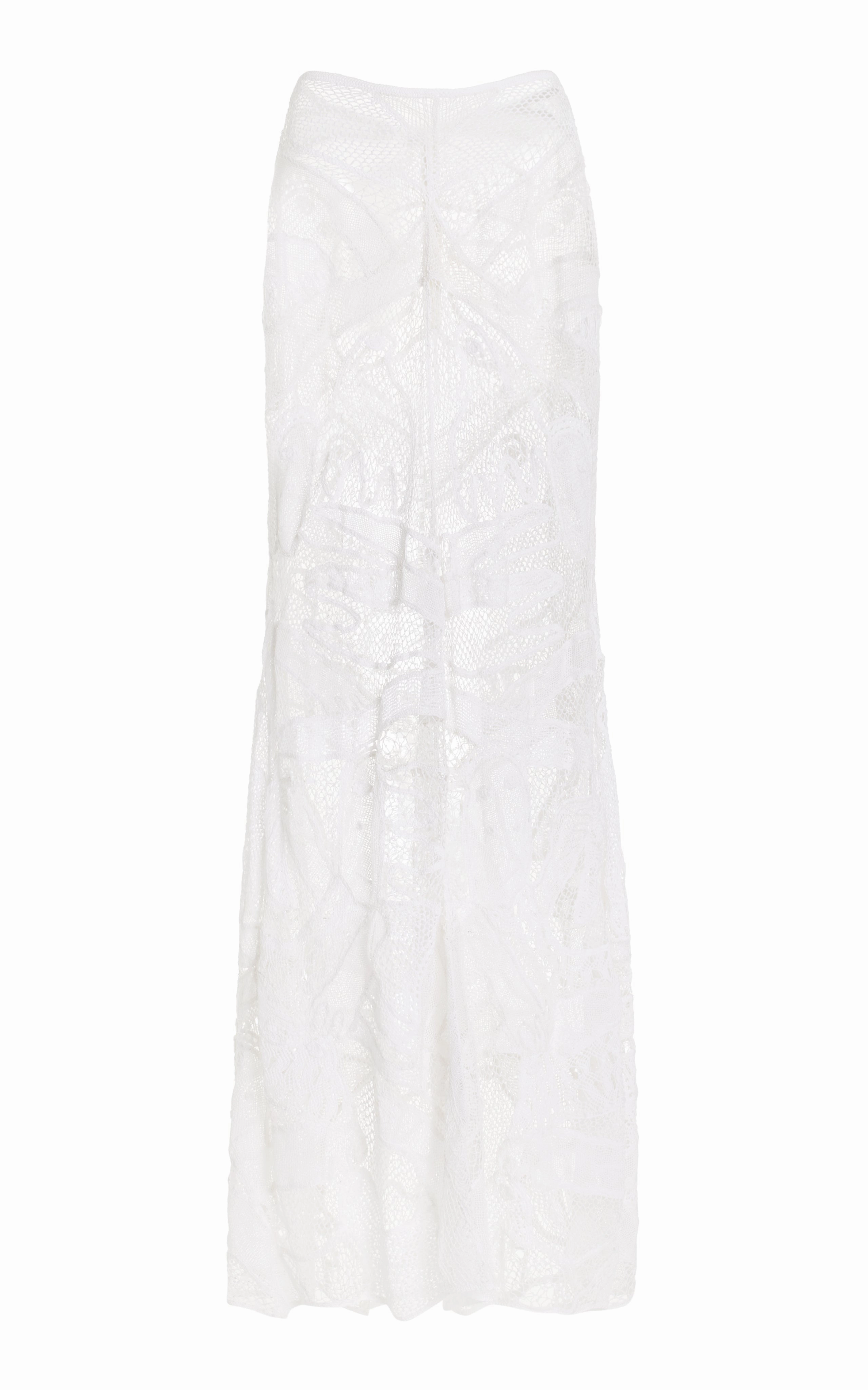 Tobella Crochet Maxi Skirt in White Cotton