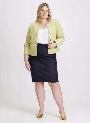 Tweed & Bouclé Jacket & Denim Pencil Skirt