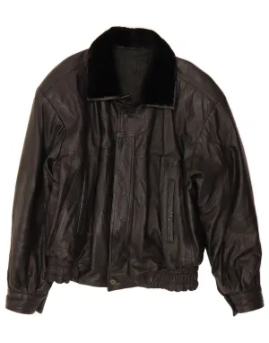 VINTAGE Mens Leather Jacket IT 54 2XL Black Leather