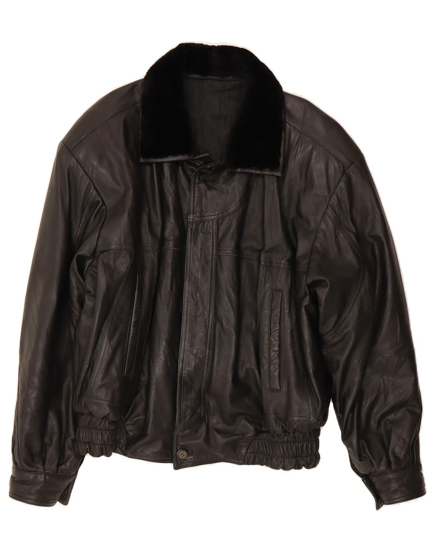 VINTAGE Mens Leather Jacket IT 54 2XL Black Leather