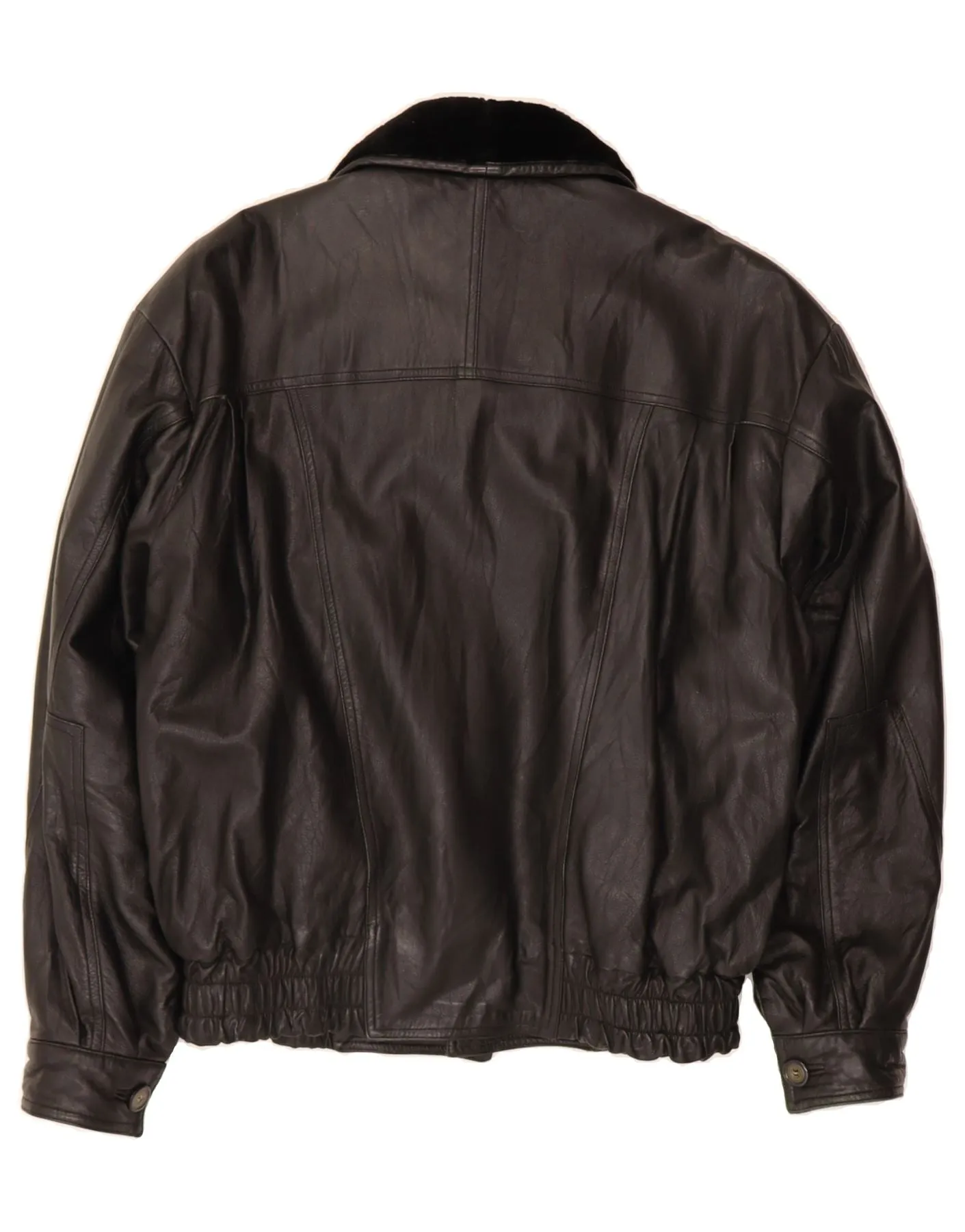 VINTAGE Mens Leather Jacket IT 54 2XL Black Leather