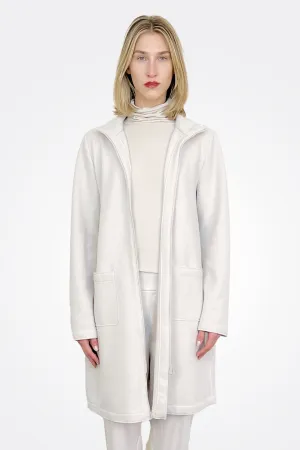 Woollen Cloth Zipped Coat - Ice