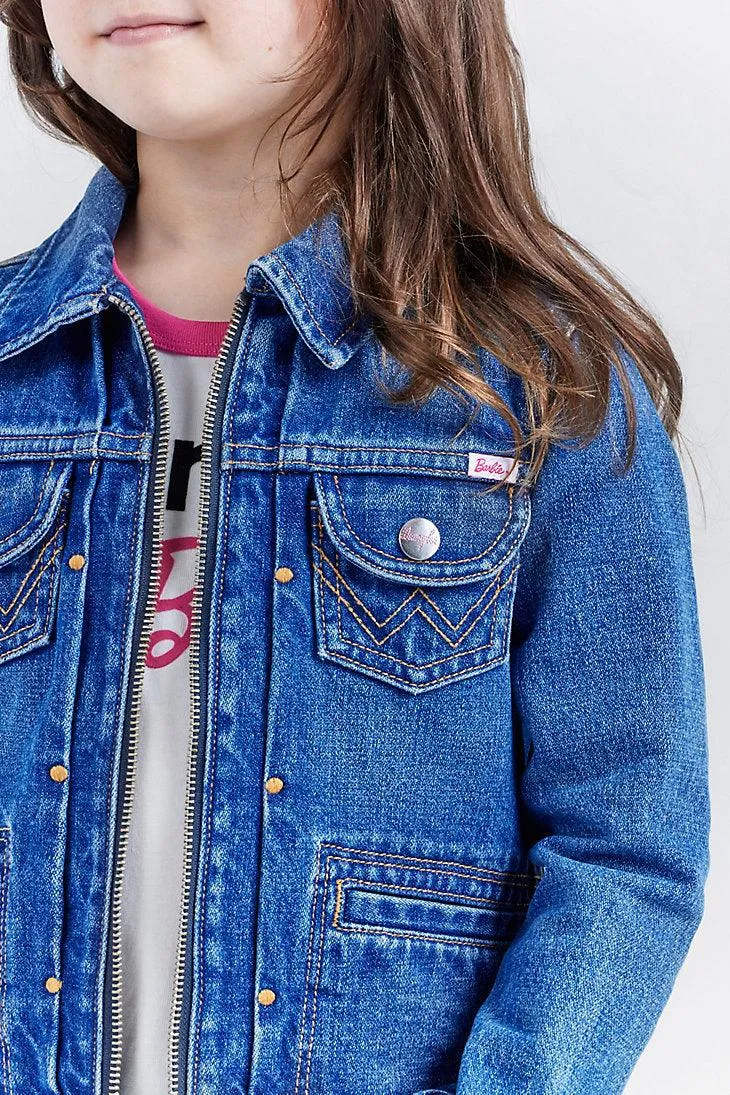 WRANGLER X BARBIE™ GIRL'S ZIP FRONT DENIM JACKET IN WRANGLER BLUE