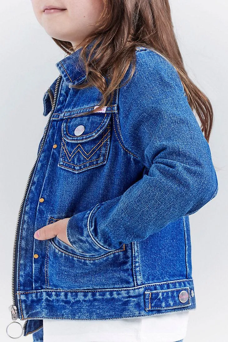 WRANGLER X BARBIE™ GIRL'S ZIP FRONT DENIM JACKET IN WRANGLER BLUE